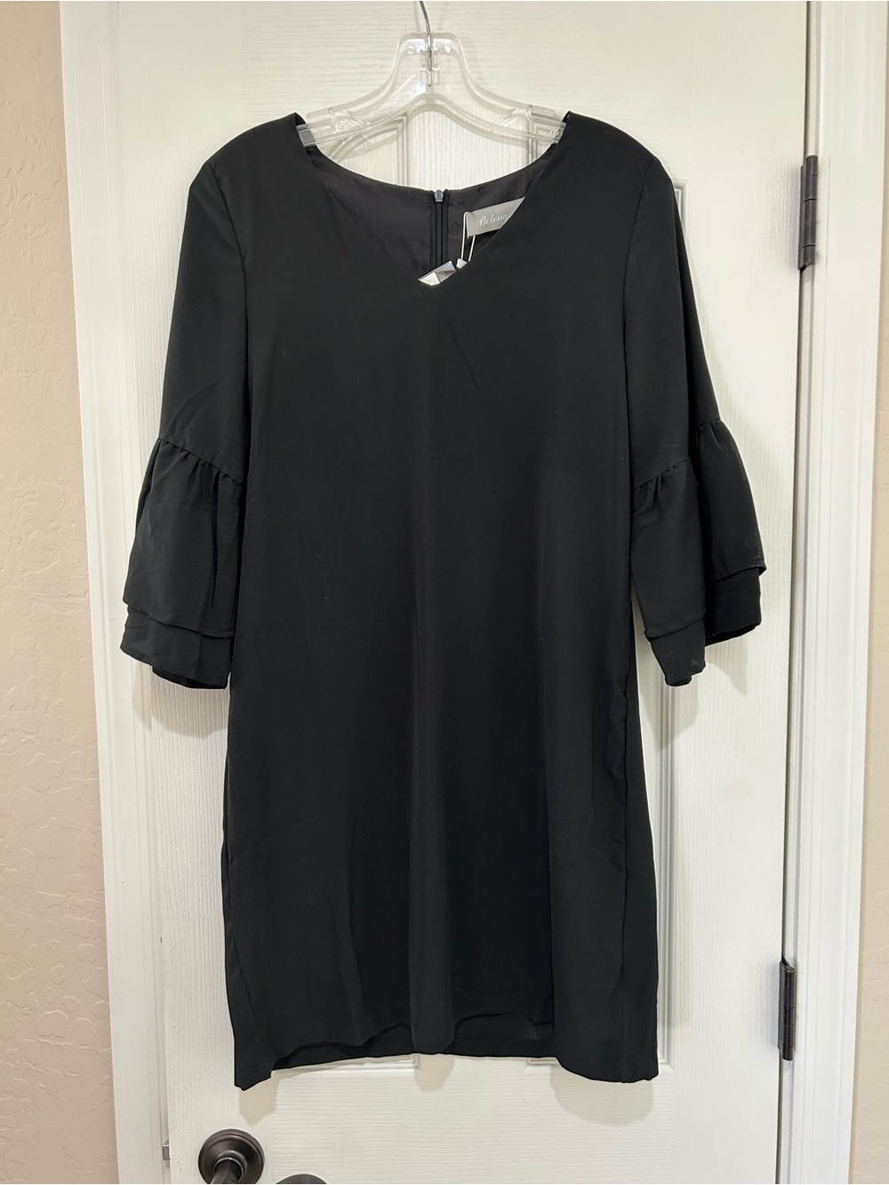 Women's Black Lined Midi Ruffle-Sleeve Dress NEW